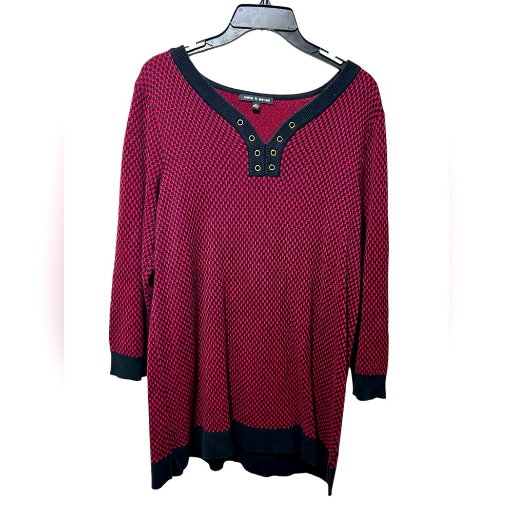 Cable & Gauge Brand Women's Long Red & Black Crew Neck Sweater-Size X-Large-NWOT